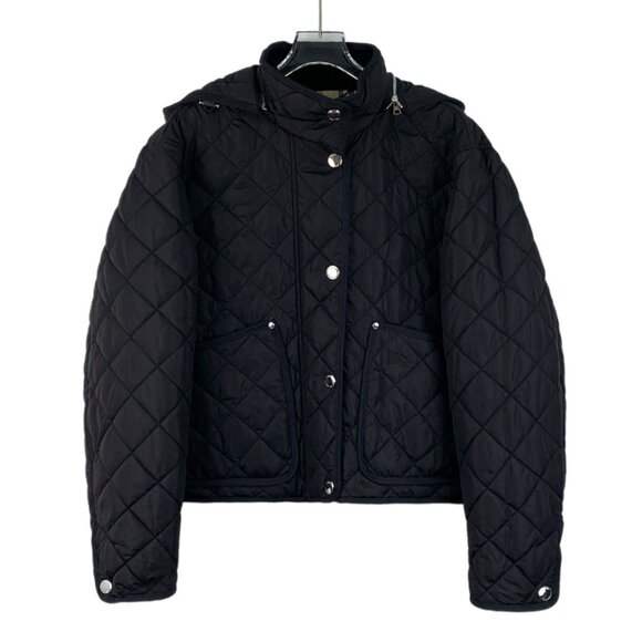 Burberry Black diamond-check hooded long-sleeve down jacket. - Picture 1 of 8
